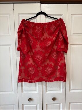 Red Lace Off-Shoulder Midi Dress - Women's Elegant Occasion Wear